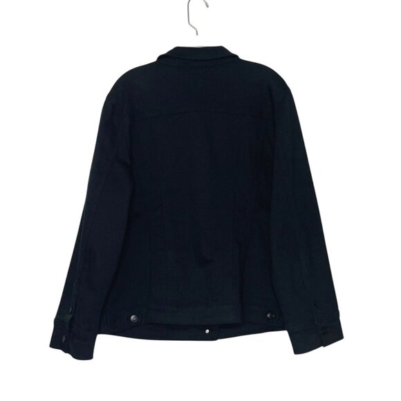 Chico's Black Button-Up Stretch Denim Jacket Long Sleeves Sz 3 US 16/18 Pockets - Picture 2 of 7